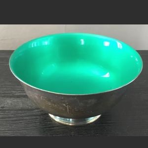 Reed and bartons mid-century modern vintage silver and green bowl